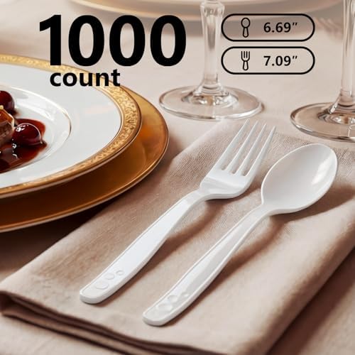 SACATR 1000 Count White Plastic Silverware Heavy Duty -Forks,Spoons