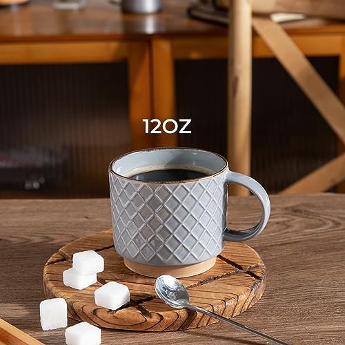 GBhome 12 OZ Stackable Coffee Mugs Set of 4, Ceramic Coffee Cups Set