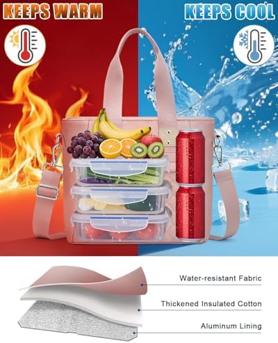 Capolo Lunch Bag for Women,Small Insulated Lunchbox Tote Reusable,M-Pink