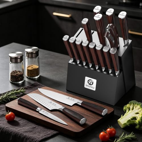 imarku 18-Piece Japanese Santoku Stainless Steel Knife Set with Block