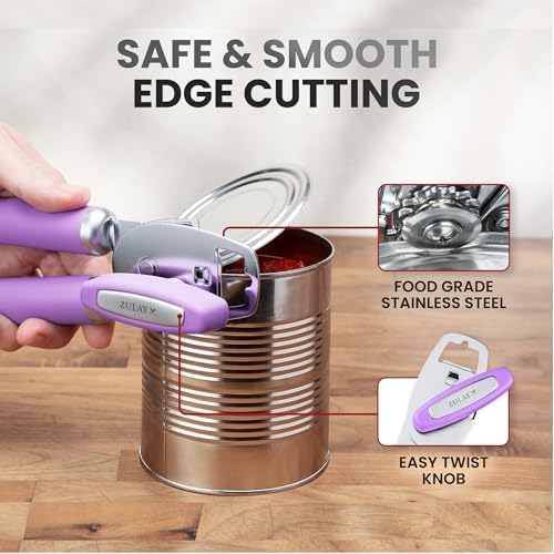 Zulay Kitchen Manual Can Opener Heavy Duty Patented Stainless Steel, Mauve