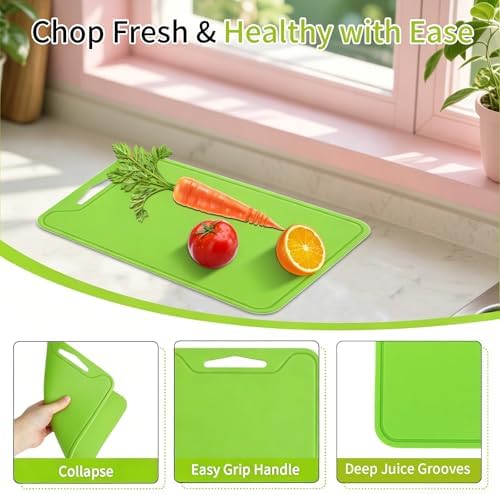 Flexible Plastic Cutting Boards for Kitchen, 11.8''x 8.6'' Silicone Cutting Board, BPA Free Non Slip Cutting Mat for Meat, Vegetables and Fruit with Easy Grip Handle, Dishwasher Safe (Green)