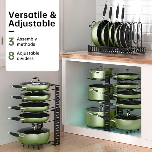 MUDEELA 8-Tier Adjustable Pots and Pans Organizer Rack under Cabinet, Blcak