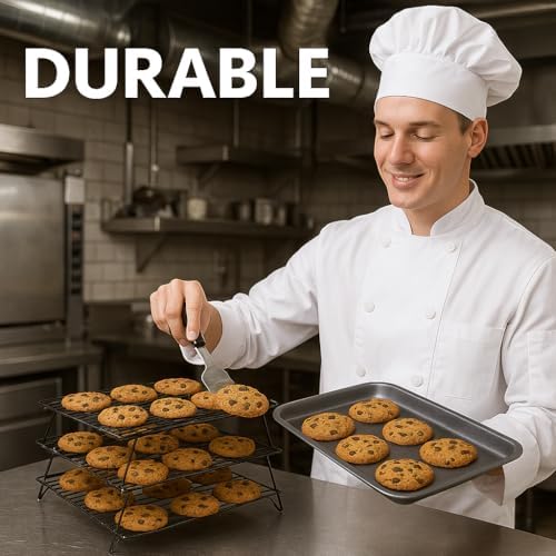 3-Tier Stackable Cooling Rack for Baking – 16" x 10" Carbon Steel Cookie Cooling Racks, Collapsible Space-Saving Design with Tight Grid, Dishwasher Safe – Dependable Industries