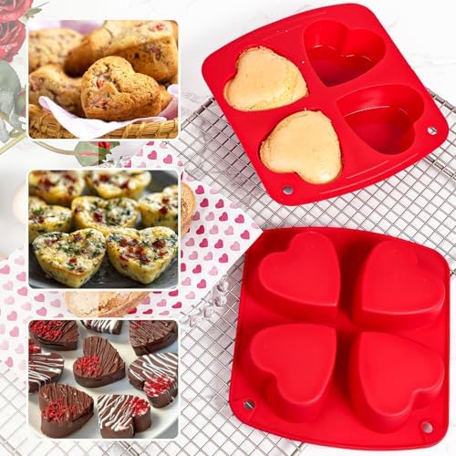 Webake Silicone Heart Mold 2.75" Heart Shaped Cake Pans, 4-Cavity Air Fryer Baking Pan Muffin Cupcake Mold for Baking, Soap, Egg Bites 2 Pack