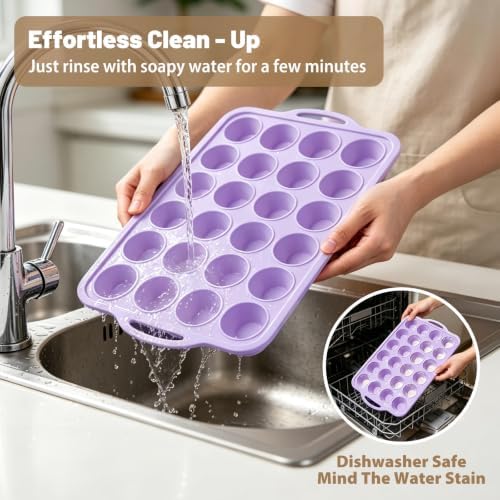 Purple Mini Silicone Muffin Molds: 2 Pack 24 Small Cupcake Mold for Baking
