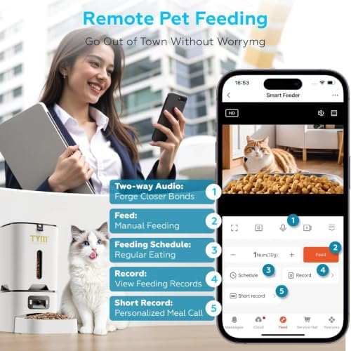 TYM Automatic Cat Feeder with Camera, 5G WiFi Food Dispenser for Small Pets