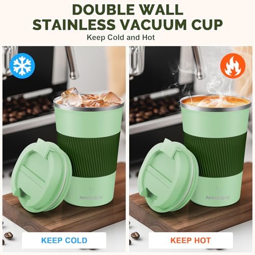 MOMSIV 12oz Travel Coffee Mug, Insulated Coffee Cup with Leakproof Lid