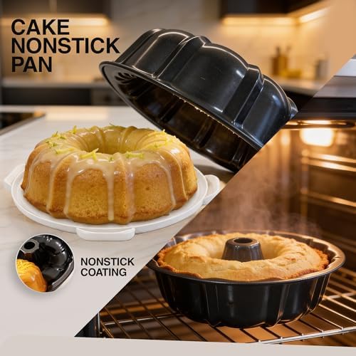 10in Buntz Cake Pan Non Stick & 12in Cake Carrier with Lid-Handle, White