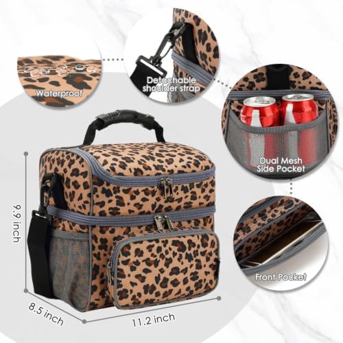 FlowFly Double Layer Cooler Insulated Lunch Bag Adult Lunch Box Large Tote Bag for Men, Women, With Adjustable Strap,Front Pocket and Dual Large Mesh Side Pockets