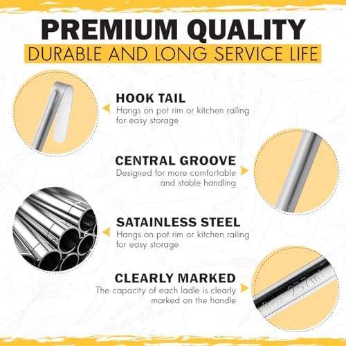 Ladle - Durable Stainless Steel Ladle Serving Measuring Soup Dressing Sauce Gravy Sturdy Dependable Long Handle for Kitchen (1, 3 Oz.)