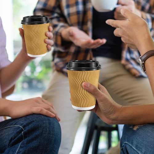 SIUQ 12 oz Coffee Cups-90 Pack Disposable Coffee Cups with Lids and Straws