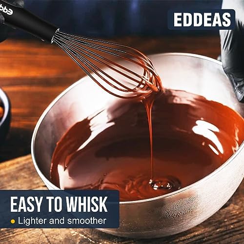Eddeas Silicone Mini Whisk, Small whisks Non-Stick Tiny Whisks set of 2（5.5in & 7.5in）-Heat Resistant (450°F) Whisks, Balloon Egg Beater Perfect for Whisking, Beating, Mixing, Blending, Black