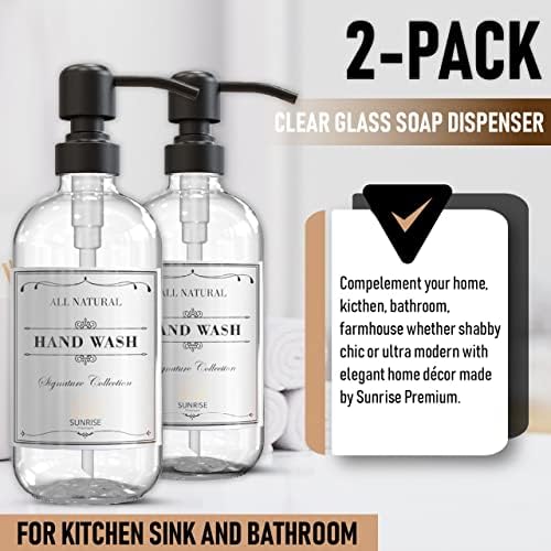 Sunrise Premium Clear Glass Soap Dispenser with Pump, 2 Pack