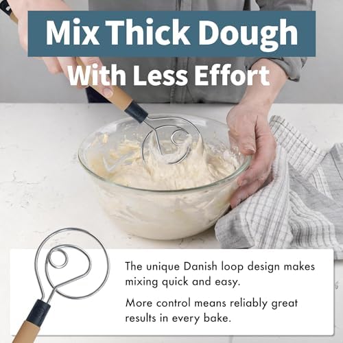 Danish Dough Whisk Heavy Duty 13.5" - Dishwasher-Safe Baking Tool (Beige)