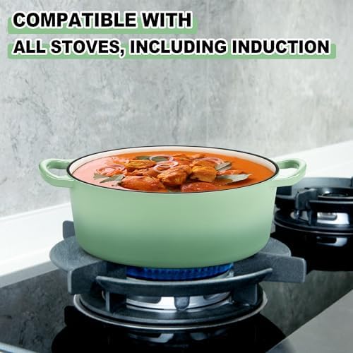 E-far 5QT Oval Dutch Oven Pot with Lid, Green Enameled Cast Iron Dutch Oven