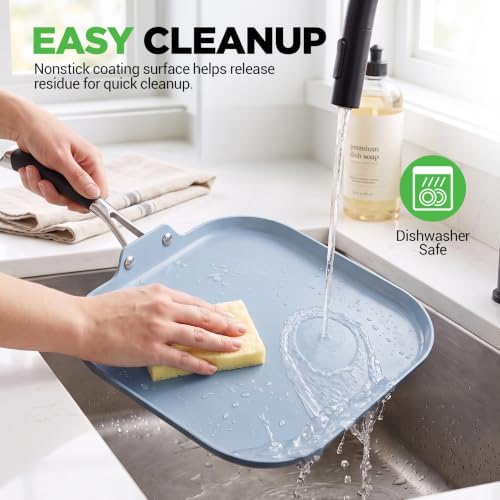 NutriChef 11-Inch Square Griddle Pan | Nonstick with Induction Base