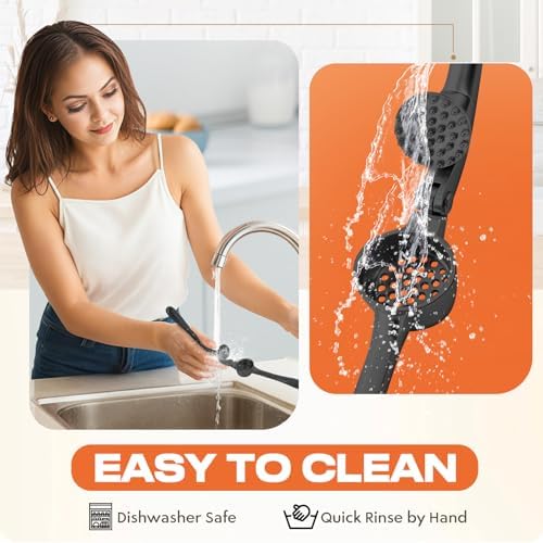 Kitchen Garlic Press, Rust Proof & Dishwasher Safe Garlic Mincer, Durable Garlic Crusher Set with Peeler＆Brush, Easy to Clean and Squeeze, Black
