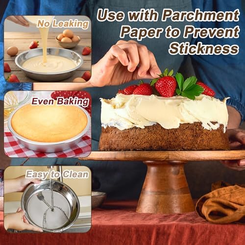 Cake Pan Set of 3-8 Inch Stainless Steel Cake Pans with 100 Parchment Paper, Nonstick, Mirror Finish for Easy Release, Even Baking, Dishwasher Safe, Round Cake Pans for Birthday, Banquet