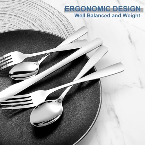BEWOS 60 Piece Silverware Set - Stainless Steel Silverware Sets for 12 Include Spoon, Forks, Knives, Mirror Polished Flatware Set for Home, Kitchen, Restaurant, Dishwasher Safe