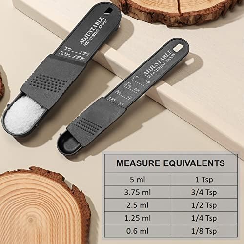 Meanplan 6 Pcs Adjustable Measuring Spoons, Baking Cooking, 2 Sizes, Black