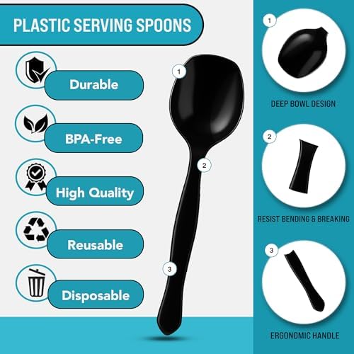 8.5" Black Plastic Serving Spoons for Buffet, Bulk 36 Count, Heavy Duty Disposable Spoon, Large Plastic Serving Utensils for Catering Supplies, Events, Party, Weddings & More – C&S Event Supply Co.