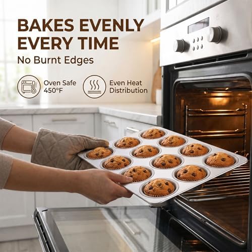 LIANYU Muffin Pan 12 Cups, Stainless Steel Cupcake Muffin Tin for Baking