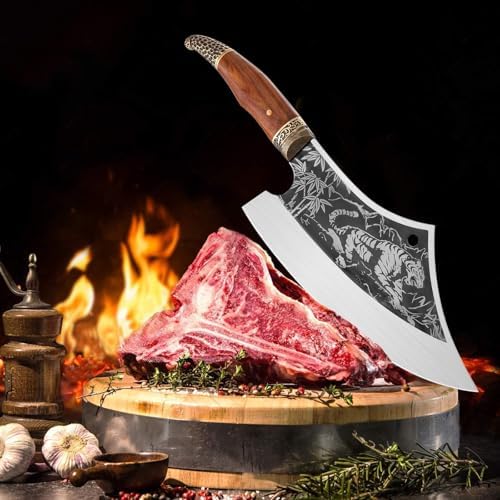 Purple Dragon Heavy Duty Meat Cleaver Knife with Leather Sheath