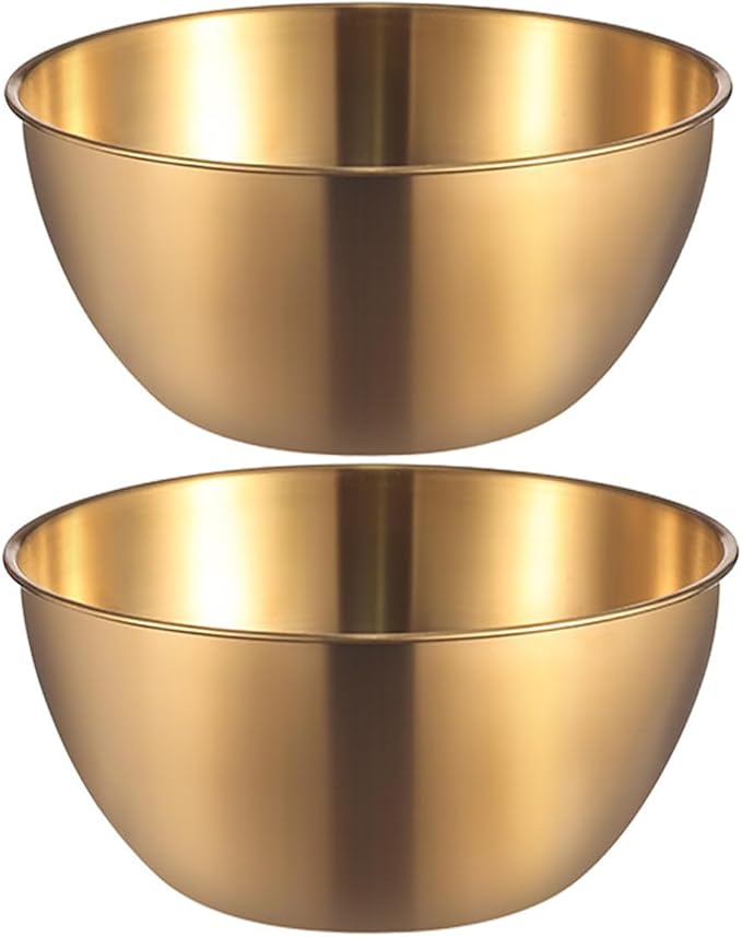 Stainless Steel Salad Bowls Set of 2 Mixing Bowl with Measurement Markings Snacks Bowls, 2.11 Quart Gold Serving Bowls for Mixing, Cooking, Baking, Prepping and Home Kitchen Food Storage Bowls