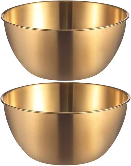 Stainless Steel Salad Bowls Set of 2 Mixing Bowls with Measurement Markings, Snacks Bowls, 1.70 Quart Gold Serving Bowls for Mixing, Cooking, Baking, Prepping and Home Kitchen Food Storage