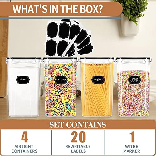 4pcs Large Tall Airtight Food Storage Containers with Lids - 6.5L / 5.9qt