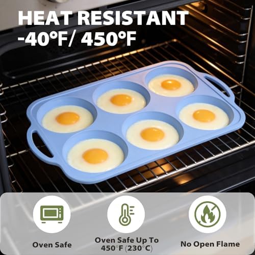 Nonstick Silicone Muffin Top Pan: 6-Cavity 4 Inch Jumbo Silicone Egg Mold