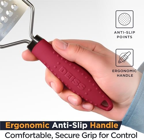 Deiss PRO Coarse Grater & Hand Held Cheese Grater - Sharp Stainless Steel Blades, Non-Slip Handle, Small Cheese Grater for Kitchen, Shredder, Dishwasher Safe