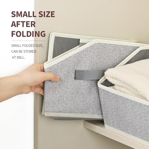 Homsorout Trapezoid Closet Shelf Organizer - Large Baskets for Organizing, Storage Baskets for Shelves, Cubbies Storage Bins for Clothes, Books, Blankets, 4 Pack, Light Gray