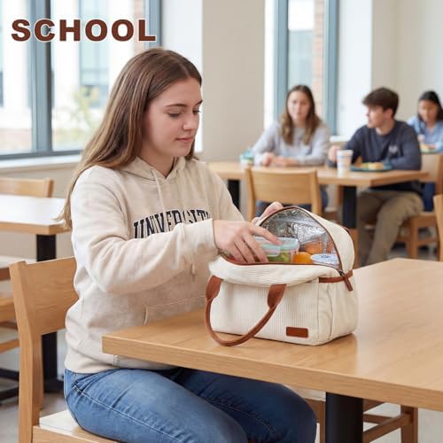 LEDAOU Lunch Box for Women Insulated Lunch Bag Corduroy Lunch Tote Bags Leakproof Cooler Lunch Case for Travel Work Picnic (Corduroy beige)