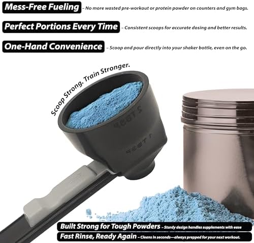 the original measuring scoop + funnel No spill preparation of protein powder, workout & sports drinks, baby formula & kcup refill Mess & Spill free - (Set of 1 & 2 Tablespoon)