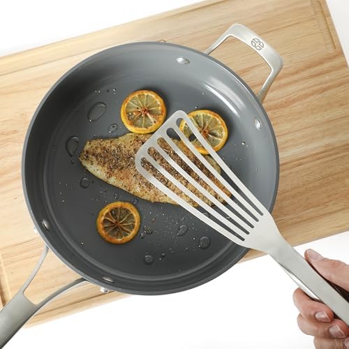 Calphalon Prime Slotted Spatula, Slotted Fish Turner, Stainless Steel Kitchen Flipping Spatula, Flexible Heavy-Gauge Heat Resistant for Seafood, Weighted Handle for Control