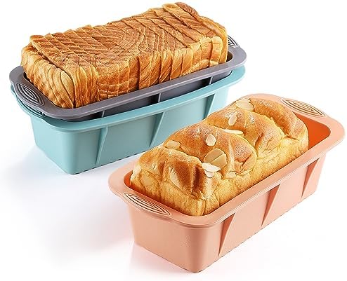 MONGSEW 3PCS Silicone Bread Loaf Pan, Non-Stick Bread Pans for Baking, Easy Release Loaf Pan, Great for Homemade Bread, Cakes, Brownies, Dishwasher Safe (3 Colors, Nesting Design)