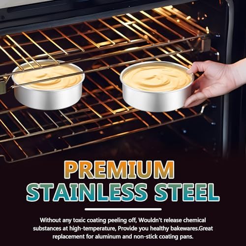 P&P CHEF 5 Inch Cake Pan Set of 2, Stainless Steel Round Baking Cake Pans