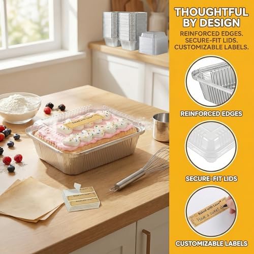 Gyreuni 50 Pack Mini Aluminum Loaf Pans with Lids Kit,6 X 4.7inch