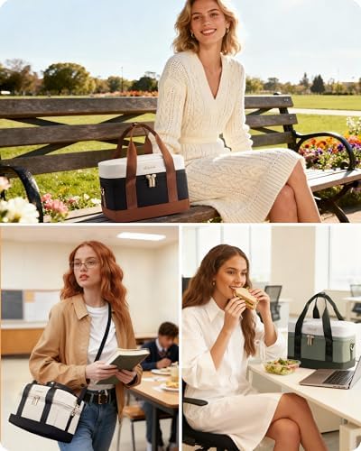 LOVEVOOK Insulated Lunch Bag for Women & Men - Cooler Lunch Tote and Lunch Box for Work and Travel, Beige-black