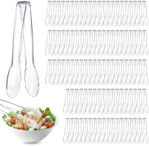 Tessco 100 Pcs Plastic Tongs, 9 Inch Disposable Serving Tongs,Transparent