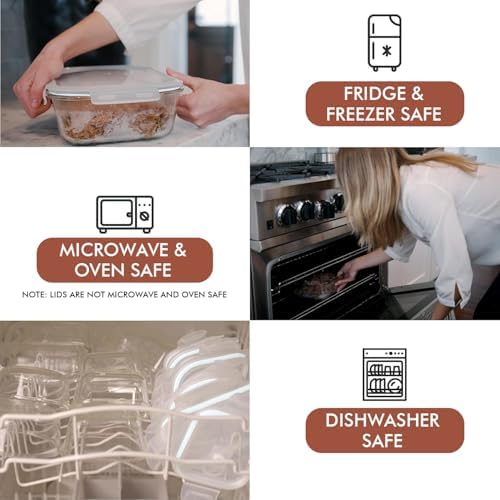 Razab 10 Cups/ 80 Oz 4 Pc (Set of 2) Glass Food Storage Containers with Airtight Locking Lids For Storing & Serving Food. BPA Free & Leak Proof - Microwave, Dishwasher, Fridge, Freezer, Oven Safe