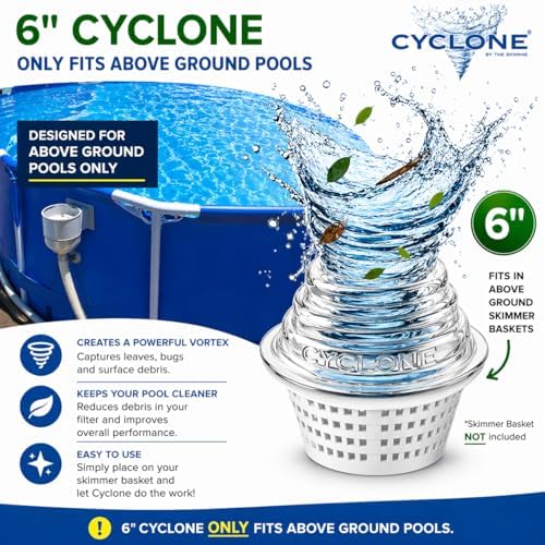 The Skimmie Cyclone 6" (Skimmer Basket NOT Included) - ONLY for Above Ground Pools - Turbocharges Pool Skimmer Water Flow - Improves Pool Surface Cleaning - Essential Pool Accessories