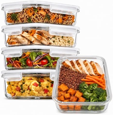 PrepNaturals 5 Pack 30oz Glass Meal Prep Containers - 1 Compartment