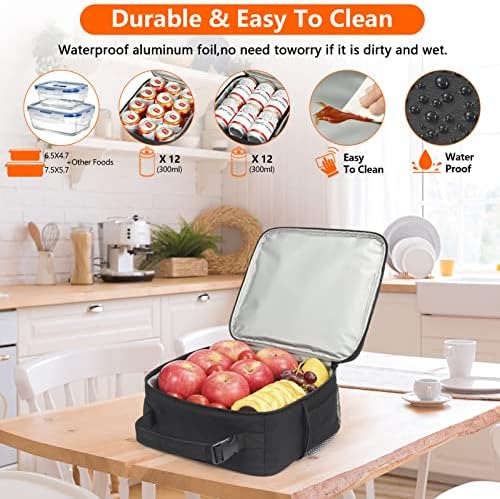 DIRGEE Lunch Box for Men Insulated Lunch Bag for Women Adults Small Lunch Bag for Office Work Lunch Bag For Men - Leakproof Freezable Cooler Bag Reusable Portable Lunch Box (Black)
