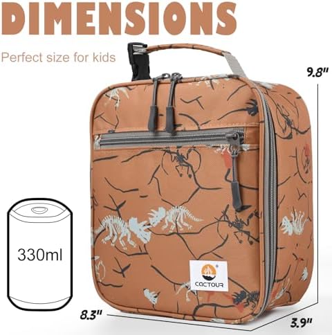CaCTOUR Lunch Box Kids,Premium Insulated Lunch Bag for Girls Boys,Soft Bag Mini Cooler Back to School Thermal Reusable Lunch Bag for Work School Picnic (Brown Dino)