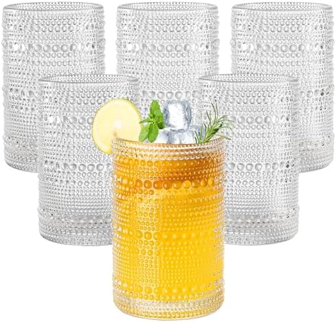 Amyoole Hobnail Drinking Glasses Set of 6,15oz Bar Tumbler Glassware
