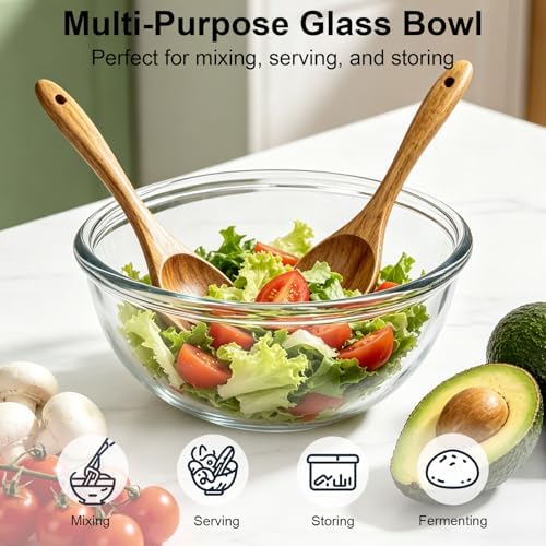6.3 Quart Large Glass Mixing Bowl with Covers&Serving Utensils
