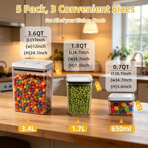 Pop Push Button Airtight Food Storage Containers Baking Set 5 Pcs